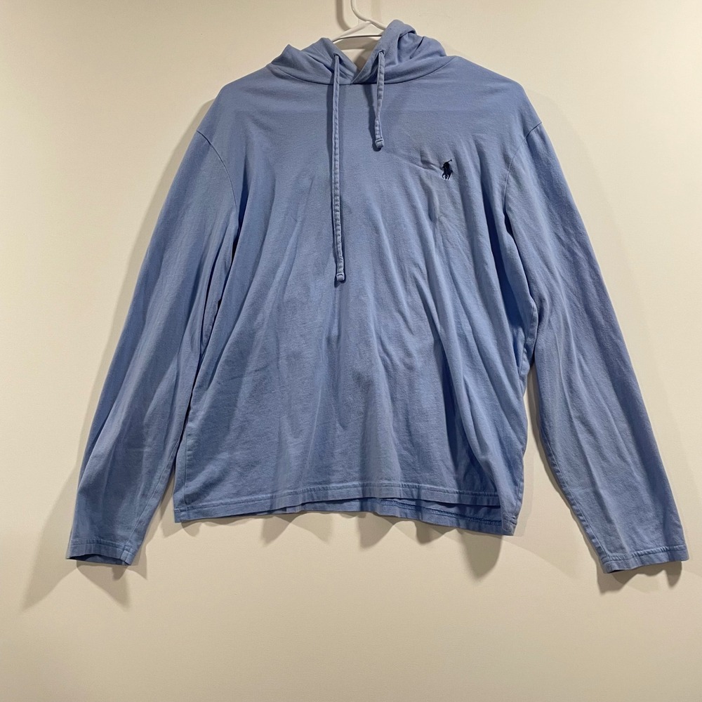Polo Ralph Lauren Mens Blue Long‎ Sleeve Hoodie Lightweight Pony Logo Medium